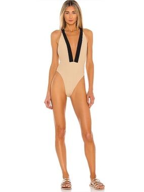 Michael Costello x Revolve Talliah One Piece Swimsuit - Nude & Black Sz Medium